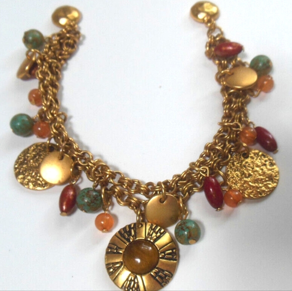 Chico's Double Strand Gold-tone Multicolor Charm Bracelet - Picture 2 of 8